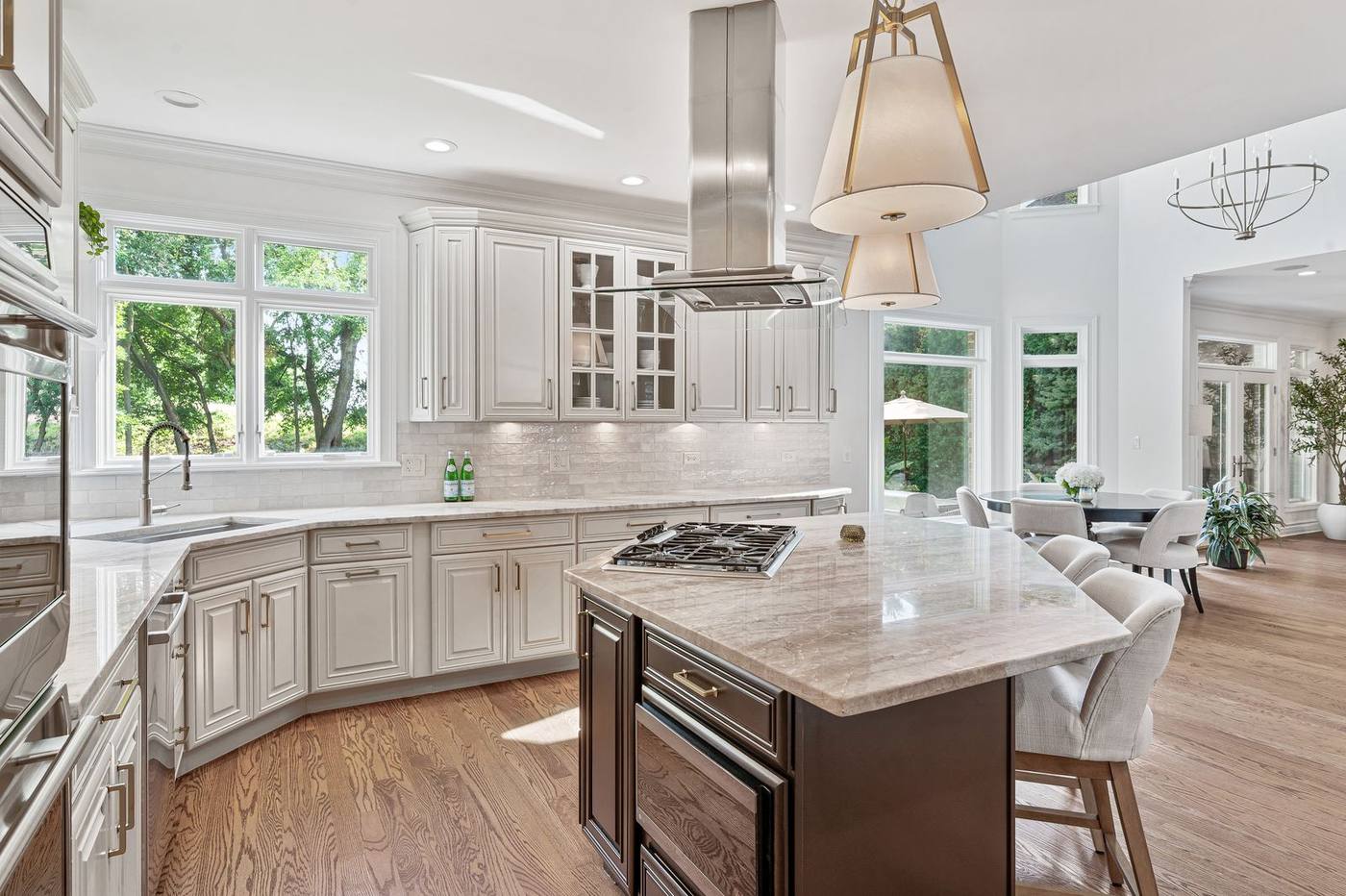 Kitchen with island, looking through to the breakfast area