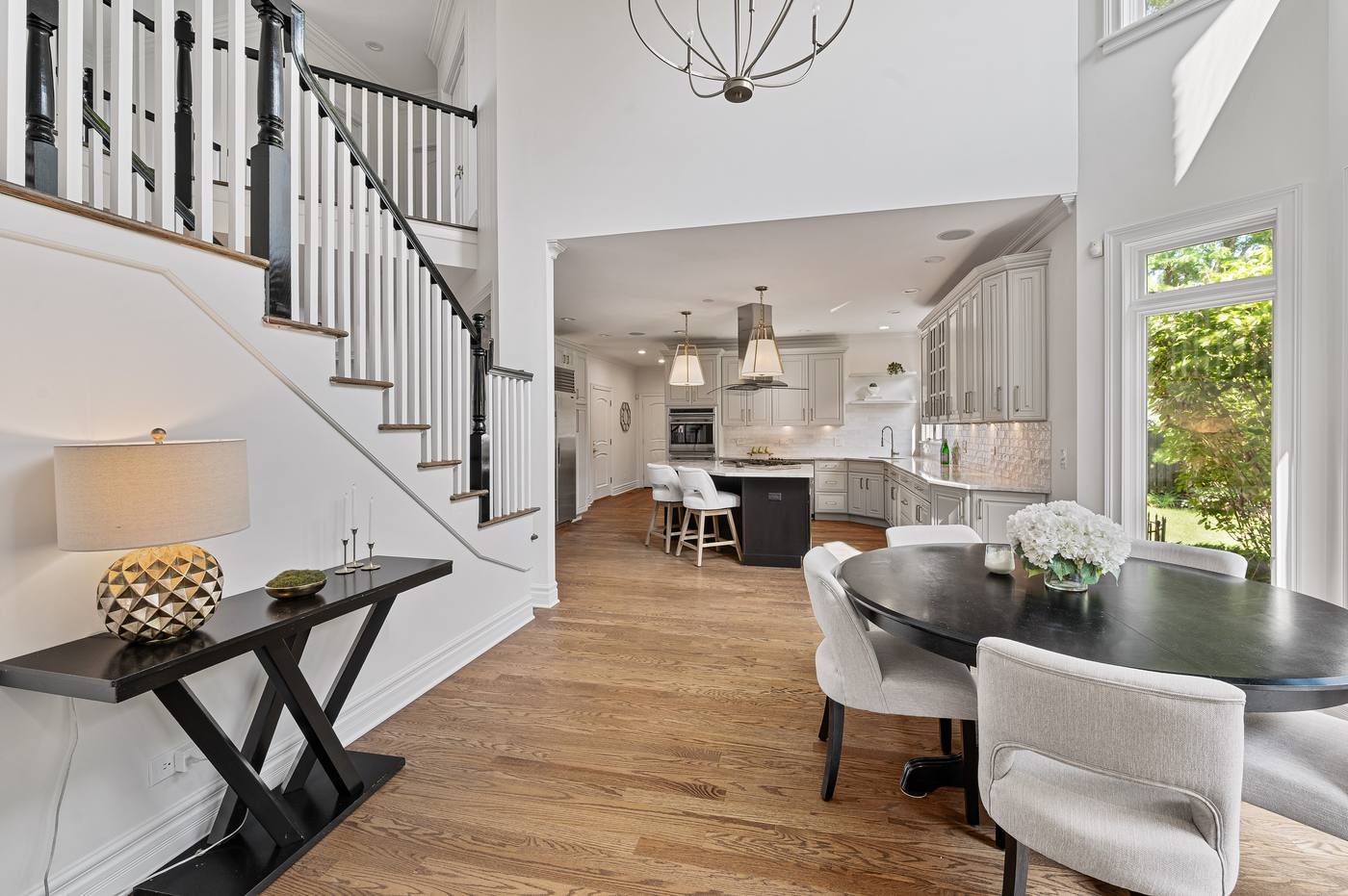 Stair hall, kitchen and breakfast table seen together from the front of the house